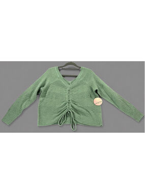 Full Circle Trends Womens Small Green Knit Cropped Ruched Drawstring Top Sweater